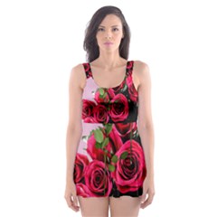 Roses Pink Skater Dress Swimsuit by snowwhitegirl