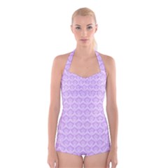 Damask Lilac Boyleg Halter Swimsuit  by snowwhitegirl