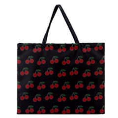 Cherries Black Zipper Large Tote Bag by snowwhitegirl