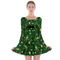 St Patricks Day Pattern Long Sleeve Skater Dress by Valentinaart