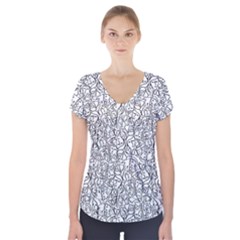 Elio s Shirt Faces In Black Outlines On White Short Sleeve Front Detail Top by PodArtist