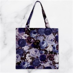 Rose Bushes Blue Zipper Grocery Tote Bag by snowwhitegirl