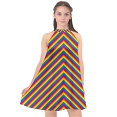 Gay Pride Flag Rainbow Chevron Stripe Halter Neckline Chiffon Dress  by PodArtist