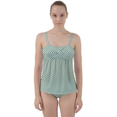 Shamrock 2-tone Green On White St Patrick’s Day Clover Twist Front Tankini Set by PodArtist