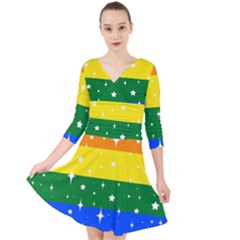 Sparkly Rainbow Flag Quarter Sleeve Front Wrap Dress by Valentinaart