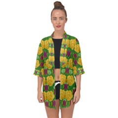 Roses Dancing On  Tulip Fields Forever Open Front Chiffon Kimono by pepitasart