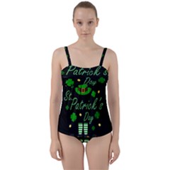 St Patricks Leprechaun Twist Front Tankini Set by Valentinaart