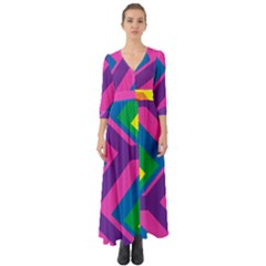 Geometric Rainbow Spectrum Colors Button Up Boho Maxi Dress by Nexatart