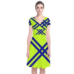 Stripes Angular Diagonal Lime Green Short Sleeve Front Wrap Dress by Nexatart