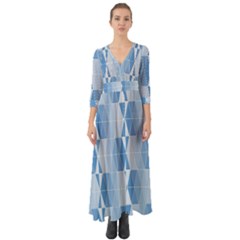 Blue Monochrome Geometric Design Button Up Boho Maxi Dress by Nexatart