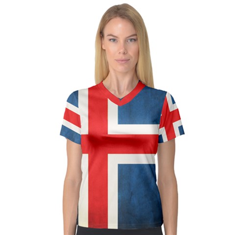 Iceland Flag V-neck Sport Mesh Tee by Valentinaart