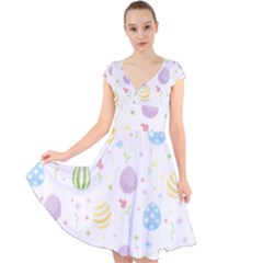 Easter Pattern Cap Sleeve Front Wrap Midi Dress by Valentinaart