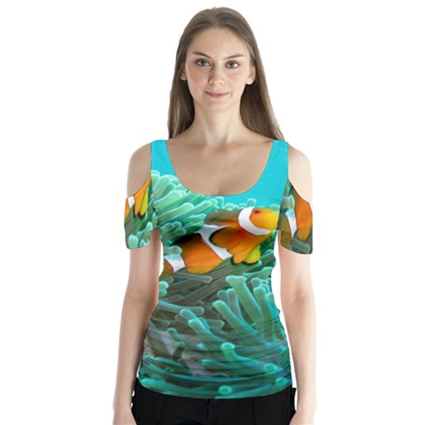 Clownfish 3 Butterfly Sleeve Cutout Tee  by trendistuff