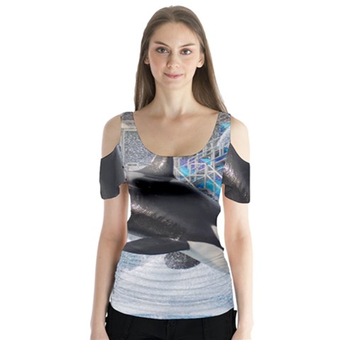 Orca 1 Butterfly Sleeve Cutout Tee  by trendistuff