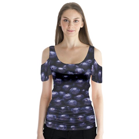 Blueberries 4 Butterfly Sleeve Cutout Tee  by trendistuff