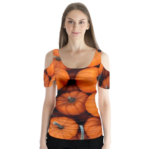 Pumpkins 2 Butterfly Sleeve Cutout Tee  by trendistuff