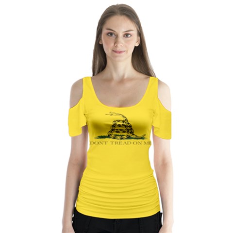 Gadsden Flag Don t Tread On Me Butterfly Sleeve Cutout Tee  by snek