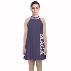 Maga Make America Great Again With Us Flag On Black Velvet Halter Neckline Dress  by snek