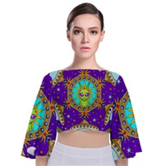 Alien Mandala Tie Back Butterfly Sleeve Chiffon Top by Sapixe