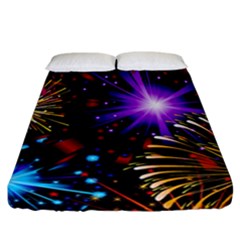 Celebration Fireworks In Red Blue Yellow And Green Color Fitted Sheet (california King Size) by Sapixe