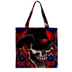 Confederate Flag Usa America United States Csa Civil War Rebel Dixie Military Poster Skull Zipper Grocery Tote Bag by Sapixe