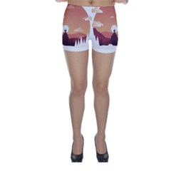 Design Art Hill Hut Landscape Skinny Shorts by Nexatart