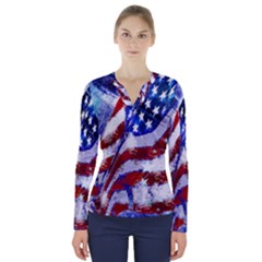 Flag Usa United States Of America Images Independence Day V-neck Long Sleeve Top by Sapixe