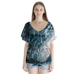 It’s All In The Ice V-neck Flutter Sleeve Top by Terzaek