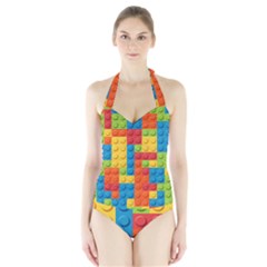 Lego Bricks Pattern Halter Swimsuit by Sapixe