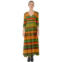 Mexican Pattern Button Up Boho Maxi Dress by Sapixe