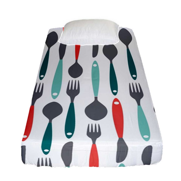 Spoon Fork Knife Pattern Fitted Sheet (Single Size)