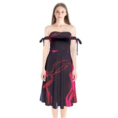 Calligraphy 4 Shoulder Tie Bardot Midi Dress by bestdesignintheworld