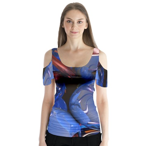 Spheres With Horns 3d Butterfly Sleeve Cutout Tee  by Sapixe