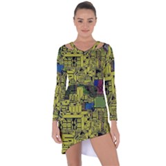 Technology Circuit Board Asymmetric Cut-out Shift Dress by Sapixe