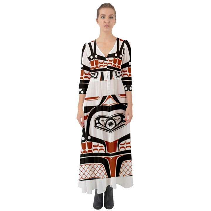 Traditional Northwest Coast Native Art Button Up Boho Maxi Dress