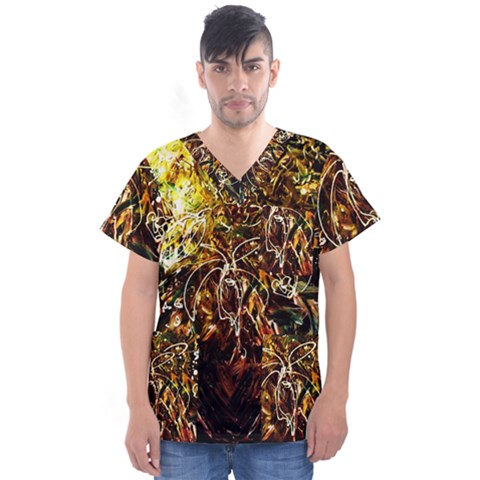 Dscf3438 - Golden Flowers In Ceramics Men s V-neck Scrub Top by bestdesignintheworld