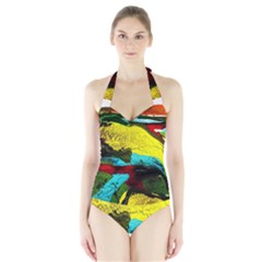 Yellow Dolphins   Blue Lagoon 3 Halter Swimsuit by bestdesignintheworld