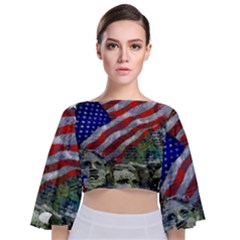 Usa United States Of America Images Independence Day Tie Back Butterfly Sleeve Chiffon Top by Sapixe