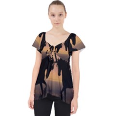 Horses Sunset Photoshop Graphics Lace Front Dolly Top by Sapixe