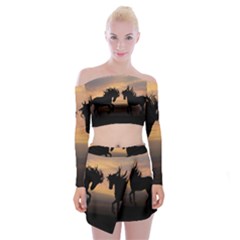 Horses Sunset Photoshop Graphics Off Shoulder Top With Mini Skirt Set by Sapixe