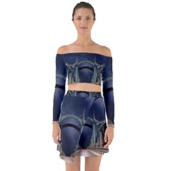 Bridge Mars Space Planet Off Shoulder Top With Skirt Set by Sapixe