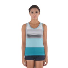 Blue Gray Striped Pattern Horizontal Stripes Sport Tank Top  by yoursparklingshop