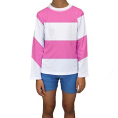 Horizontal Pink White Stripe Pattern Striped Kids  Long Sleeve Swimwear by yoursparklingshop