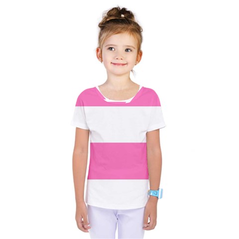 Horizontal Pink White Stripe Pattern Striped Kids  One Piece Tee by yoursparklingshop