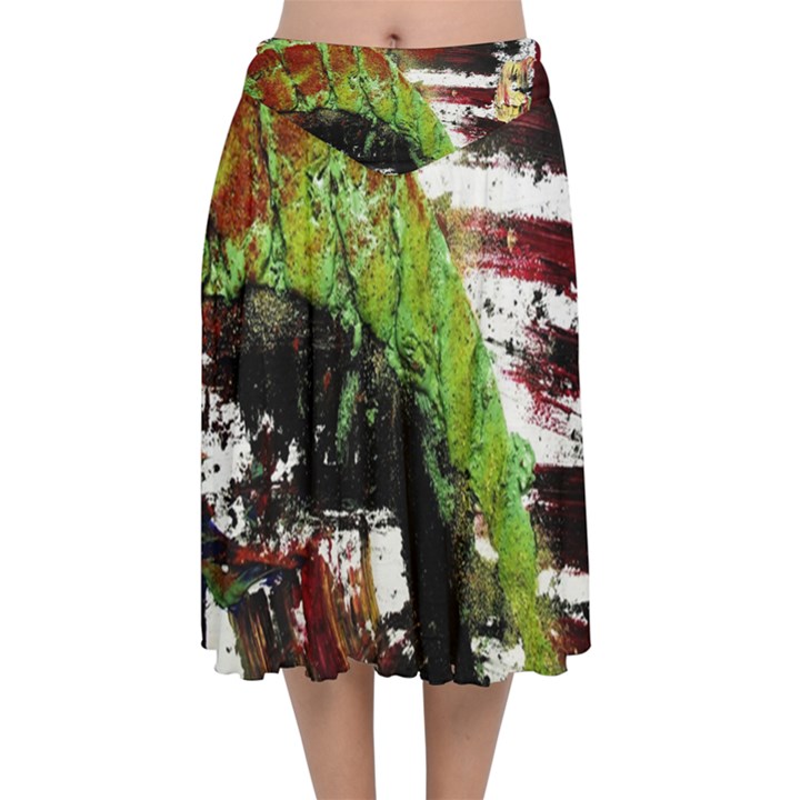 Collosium   Swards And Helmets 3 Velvet Flared Midi Skirt