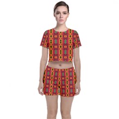 Tribal Shapes In Retro Colors                           Crop Top And Shorts Co-ord Set by LalyLauraFLM