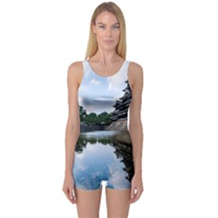 Beautiful Pagoda On Lake Nature Wallpaper One Piece Boyleg Swimsuit by Modern2018