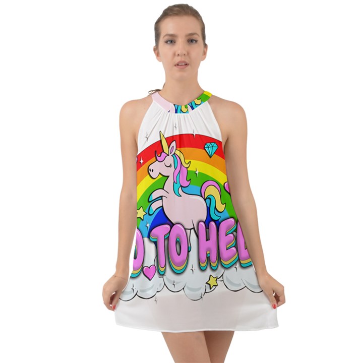 Go to Hell - Unicorn Halter Tie Back Chiffon Dress