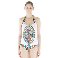 Tree Share Pieces Of The Puzzle Halter Swimsuit by Simbadda