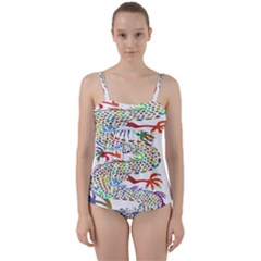 Dragon Asian Mythical Colorful Twist Front Tankini Set by Simbadda